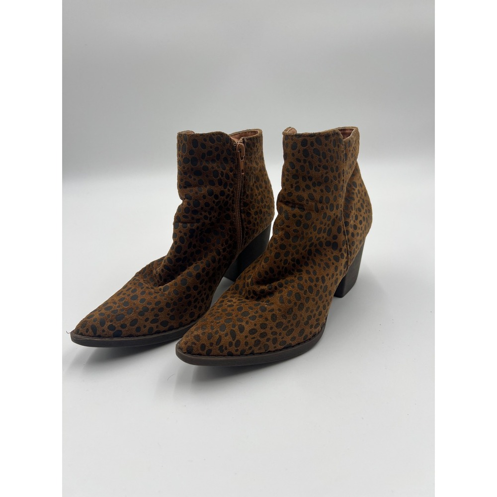 MIA Celeste-4 Leopard Print Ankle Boots Brown Faux Suede Pointed Toe Size 6